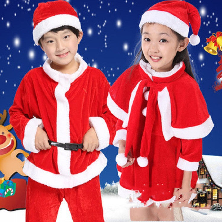 Boy and girl versions of the golden velvet Christmas outfit