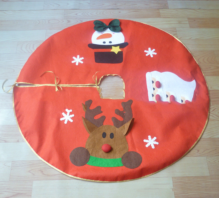 Red cloth Christmas tree skirt measuring 39.4 inches across