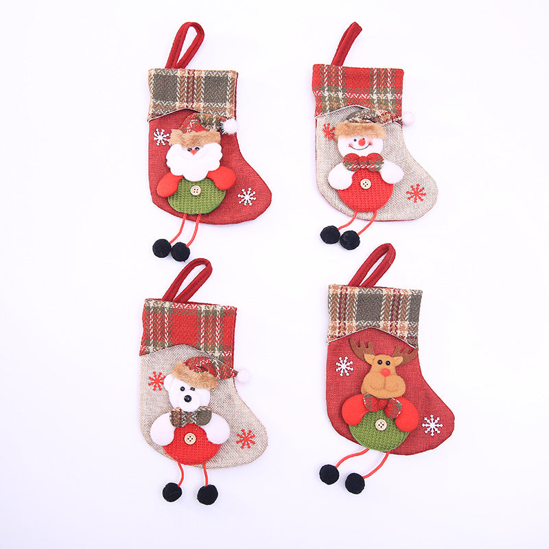 Plaid Santa Christmas gift bag sock in checked cloth