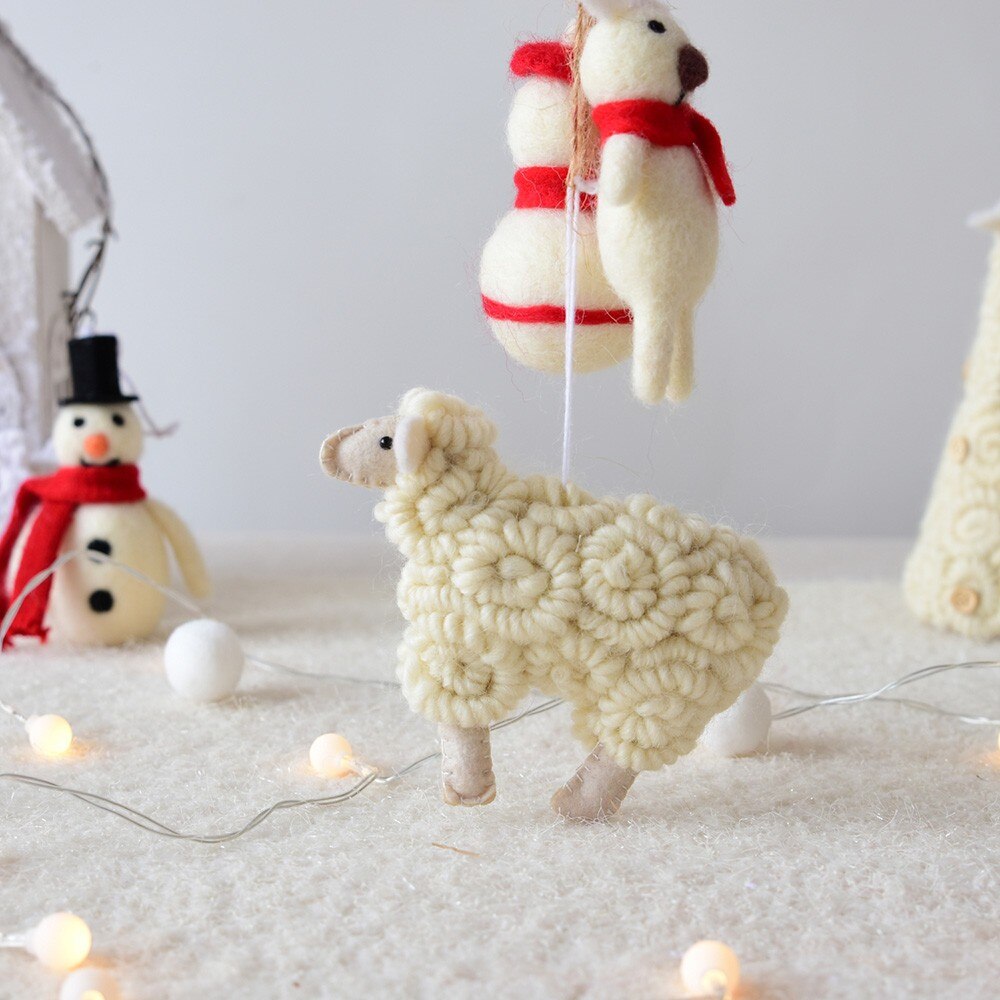 Beige felt sheep Christmas decoration supplied as one pendant per order