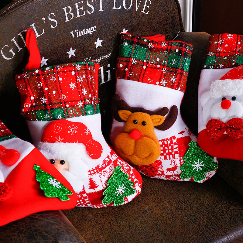 Santa character small Christmas stocking sewn from soft cloth