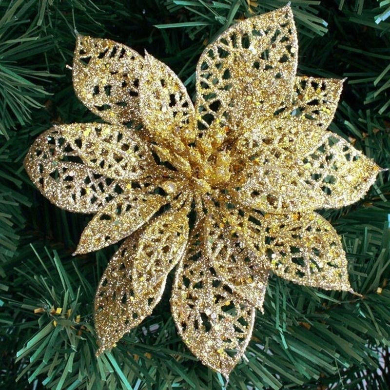 Blue glitter Christmas flowers, one of seven colors offered