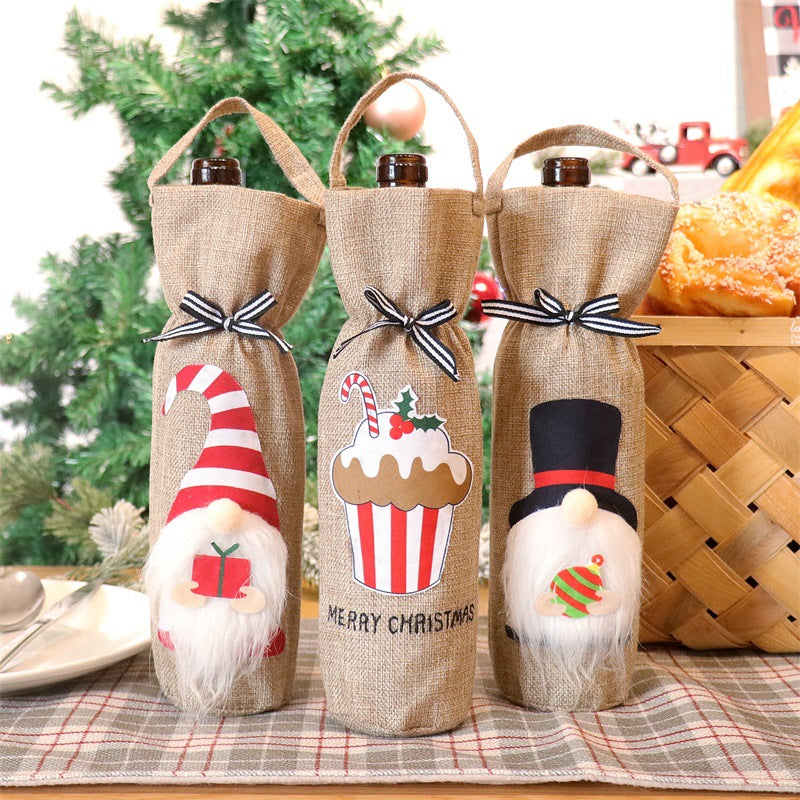 Top hat style Christmas wine bottle cover in polyester cloth