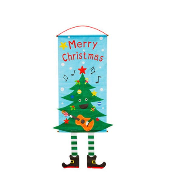 Light blue Christmas window banner printed on lightweight cloth