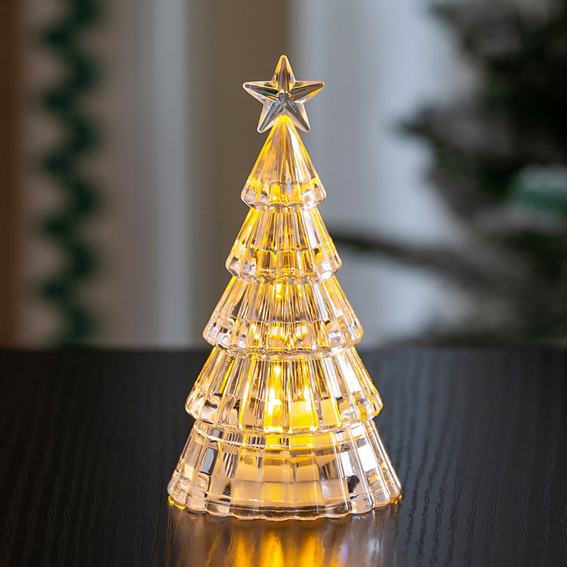 Cordless crystal Christmas tree light running on button or AA batteries