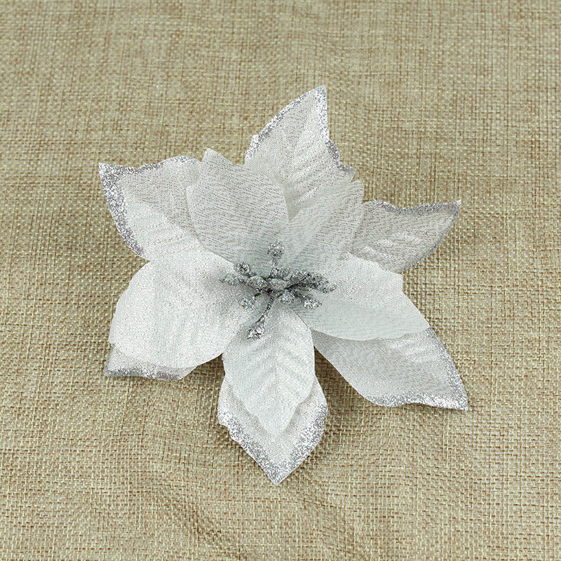 Blue Christmas flower pick with a gold glitter trim and wired stem