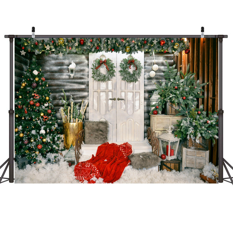 Printed Christmas backdrop fabric used as a seasonal photography backdrop