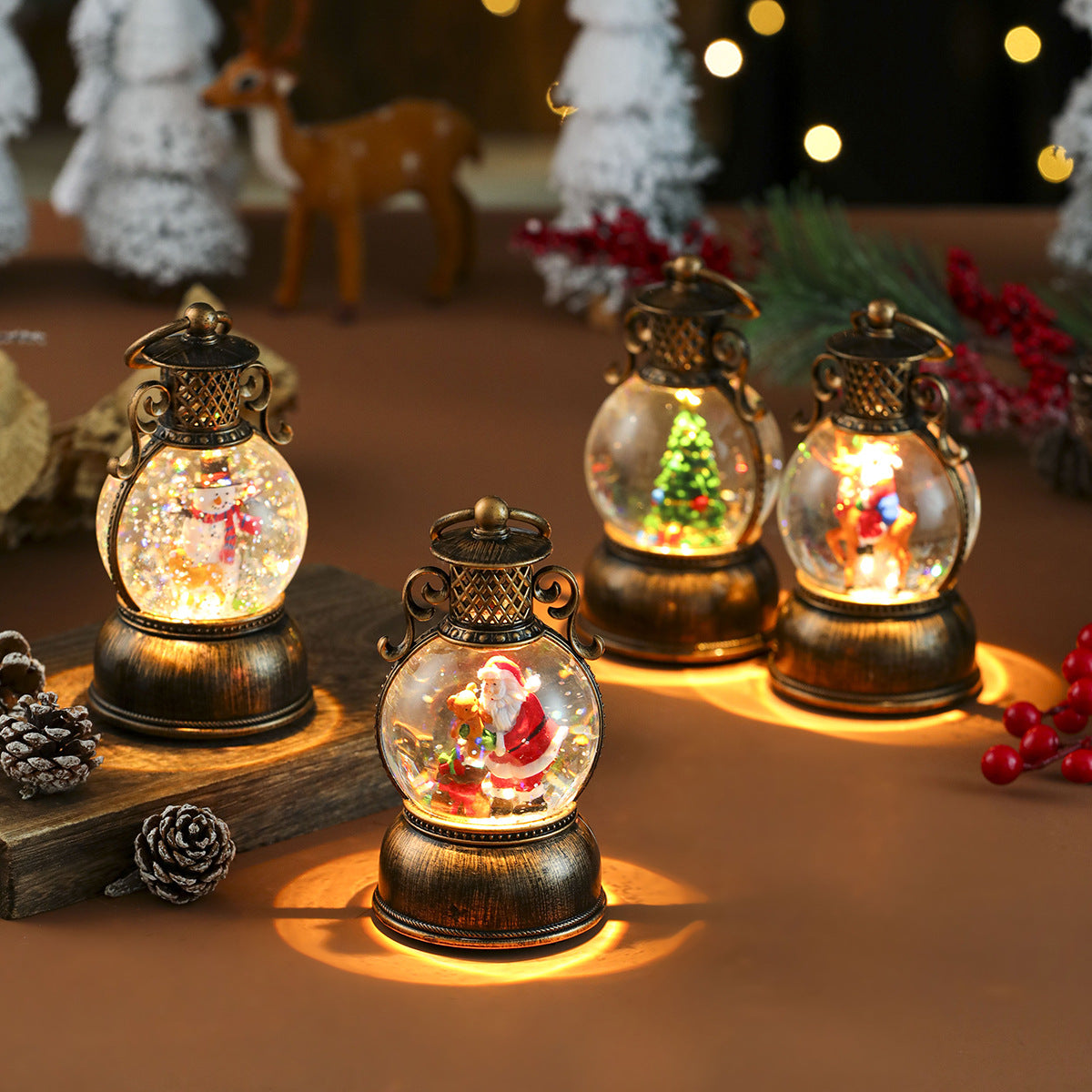 Snow globe scene showing Santa with a bear inside the resin body