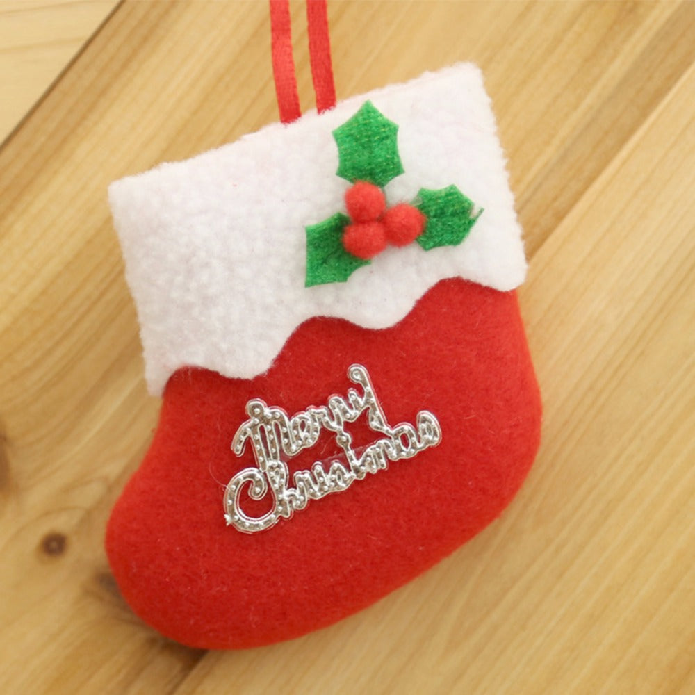 Green and blue mini Christmas stockings from the same four piece set