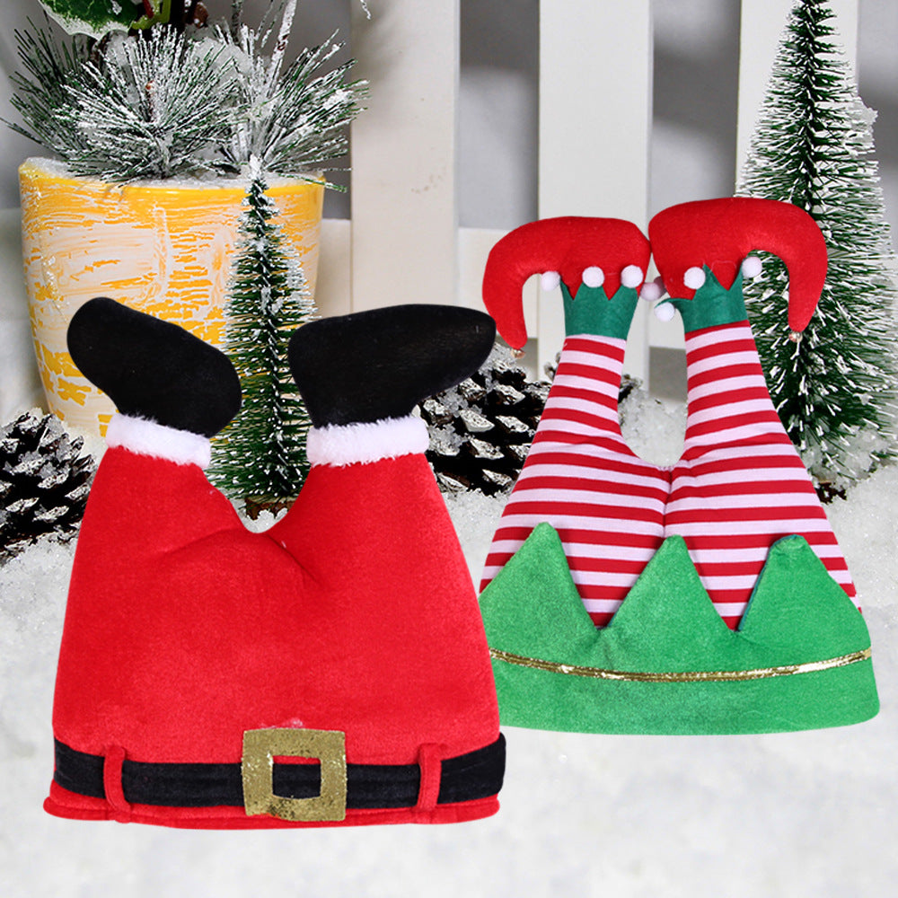 Red flannel Christmas hat in the classic Santa cap shape