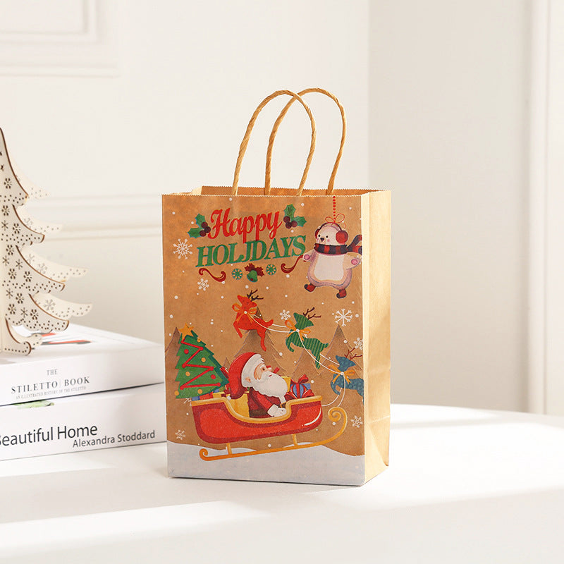 Three Christmas gift bag sizes, from 5.9 by 3.1 by 8.3 inches upward