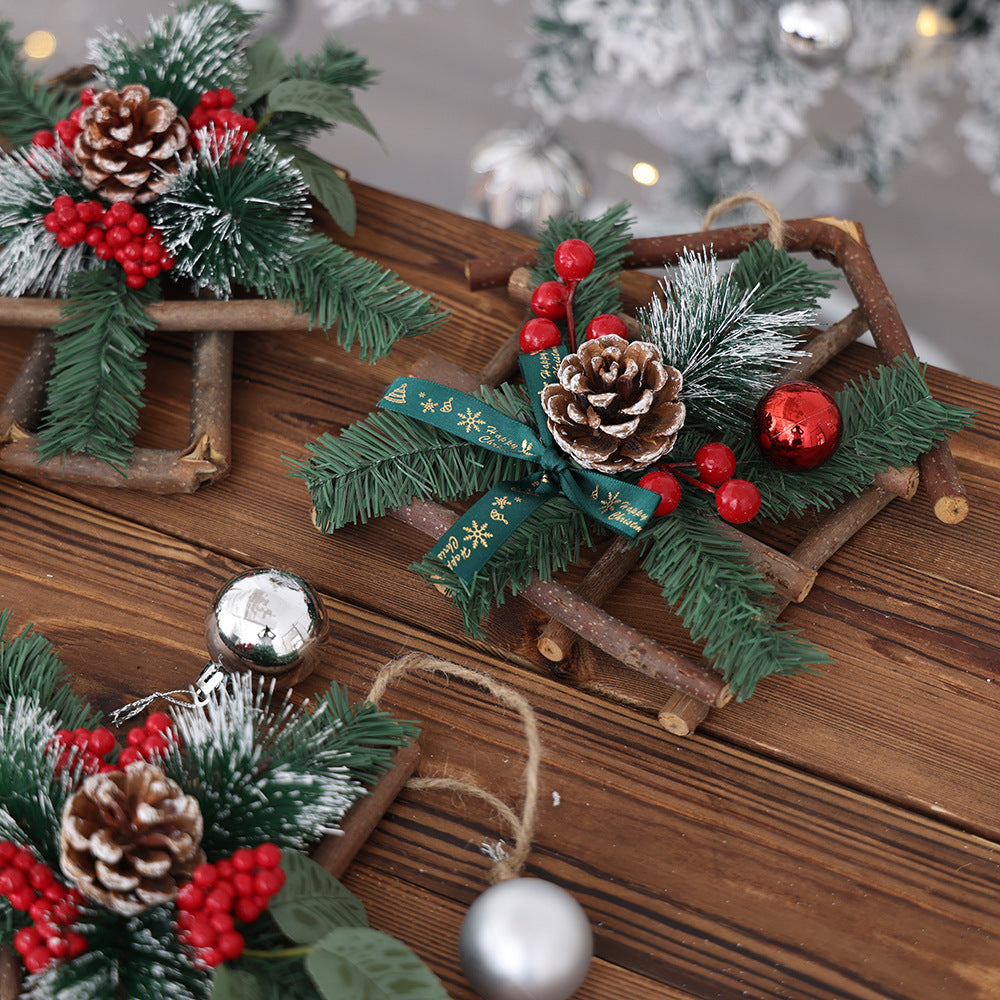 Small gabled house Christmas ornament made from wood, plastic and foam