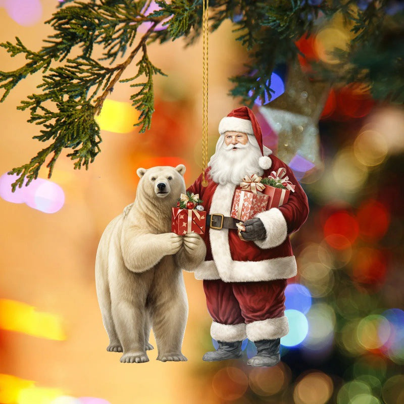 Four piece set of acrylate Santa and polar bear Christmas pendants
