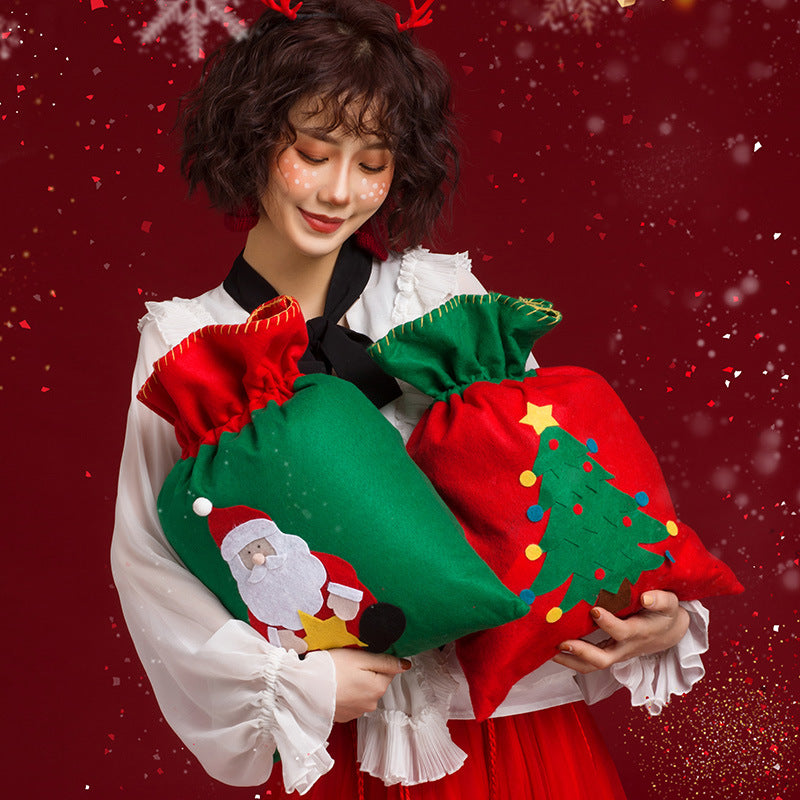 Christmas tree print gift sack made from cotton cloth
