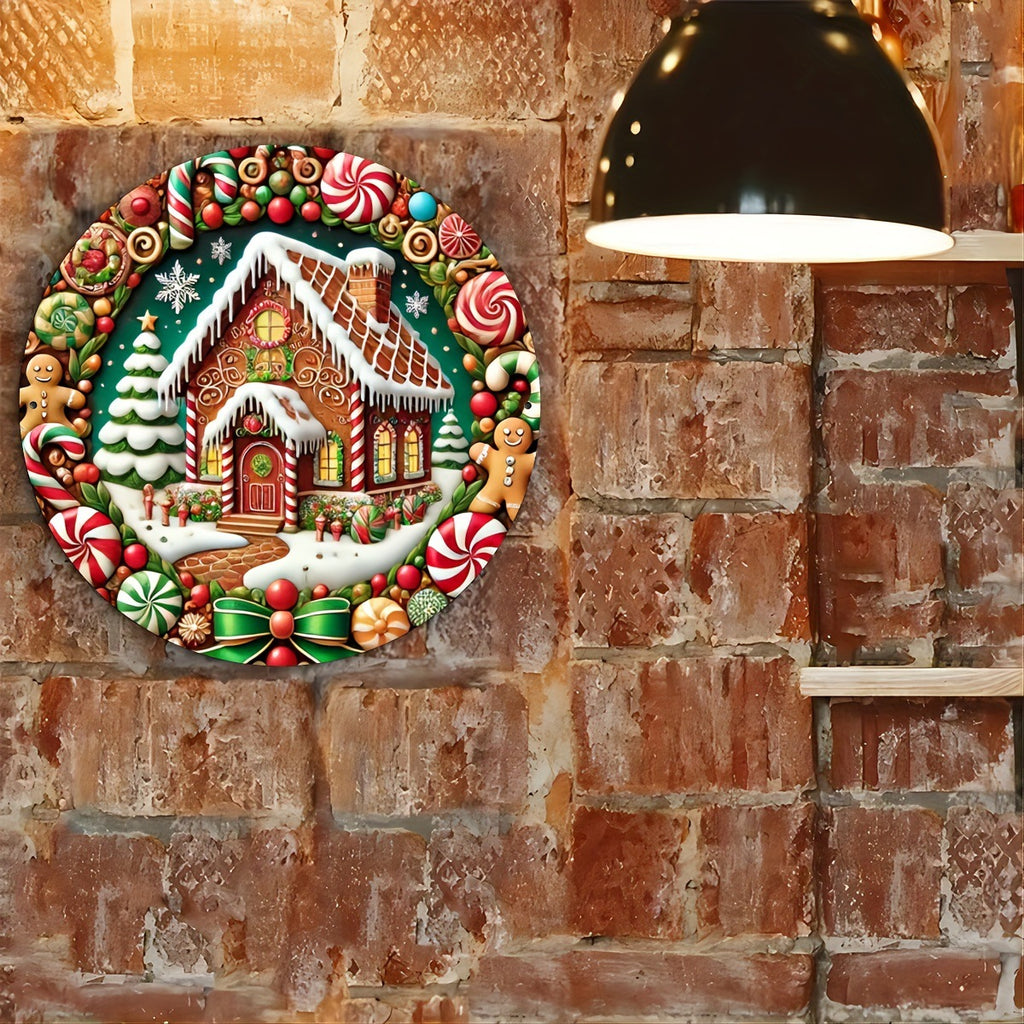 Round Christmas door sign, 7.9 inches across, cut from boxwood