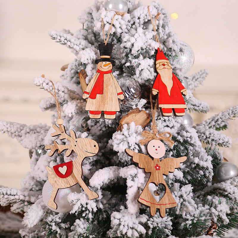 Wooden angel Christmas tree ornament strung on a length of hemp rope