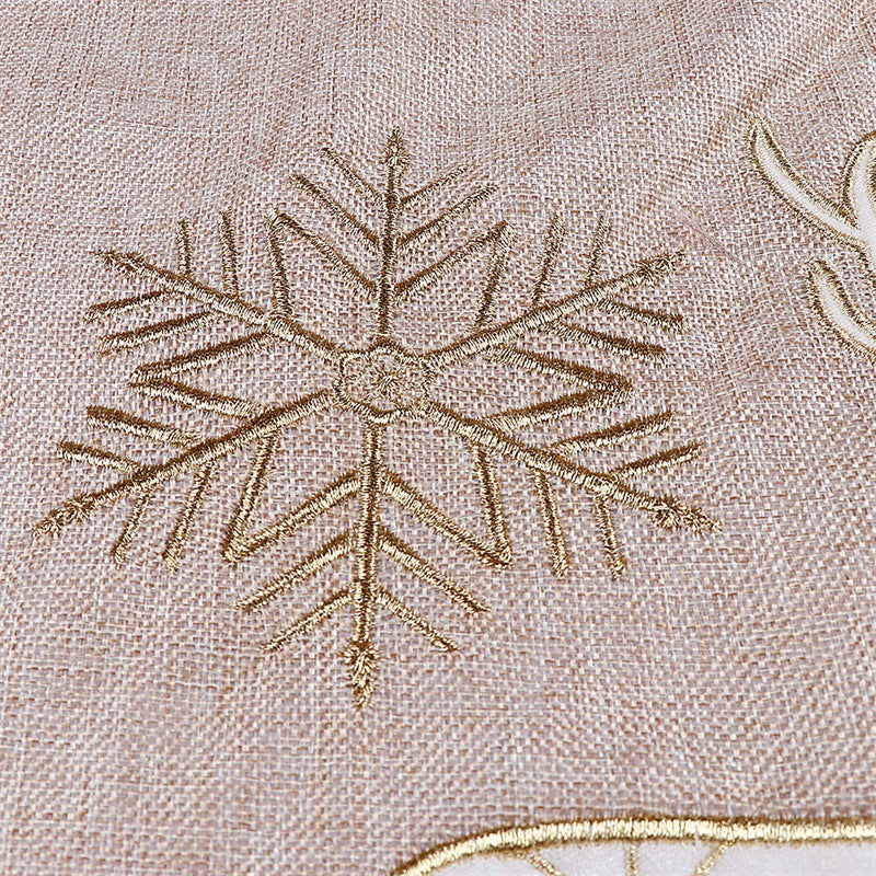 Linen Christmas tree skirt with a center opening and a back slit