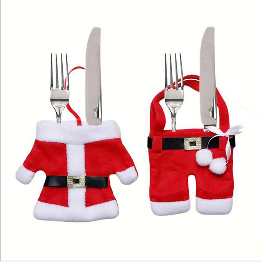 Red Christmas cutlery holder shaped as a small jacket and trousers