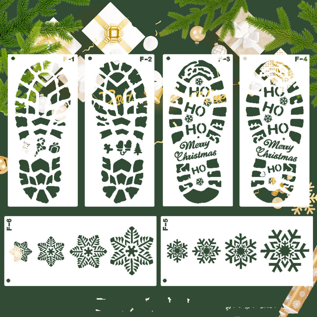 Cut out shape of the white plastic Christmas footprint template