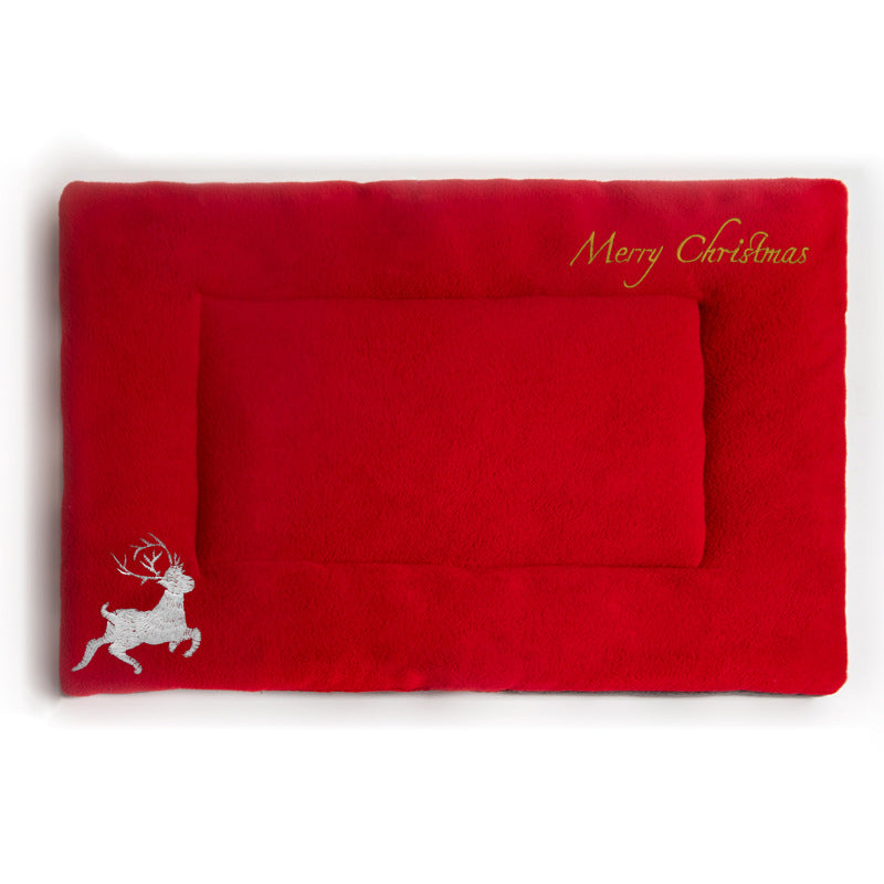 Small size Christmas pet mat in soft red woven cloth