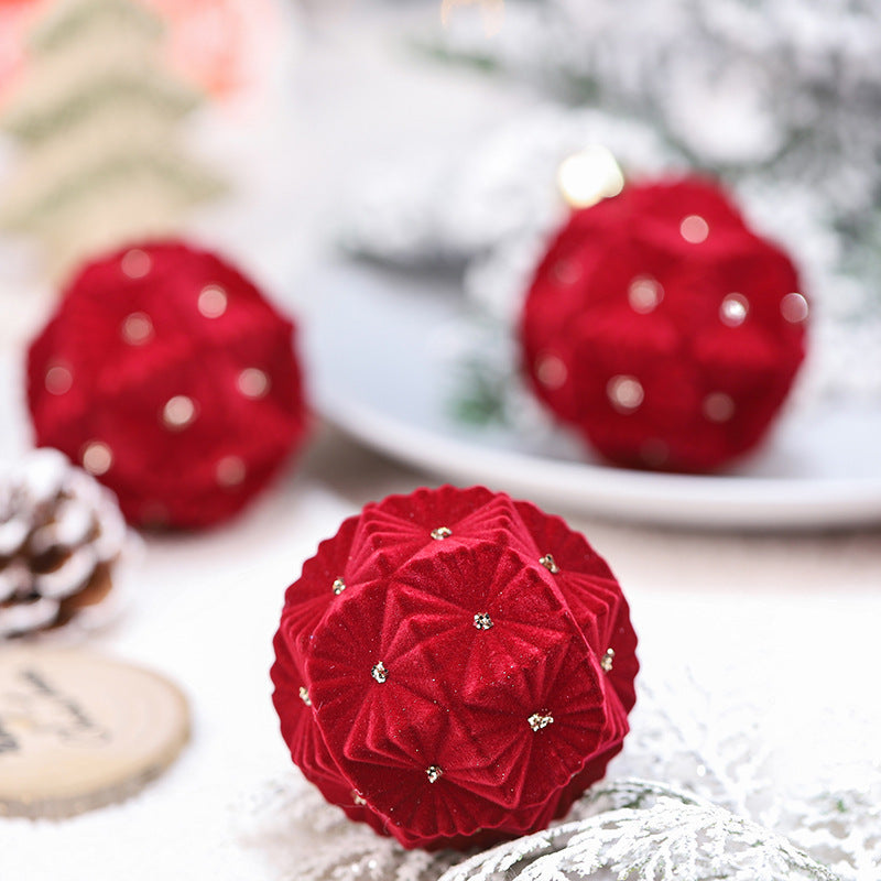 Beige flocked Christmas baubles, one of three colors available