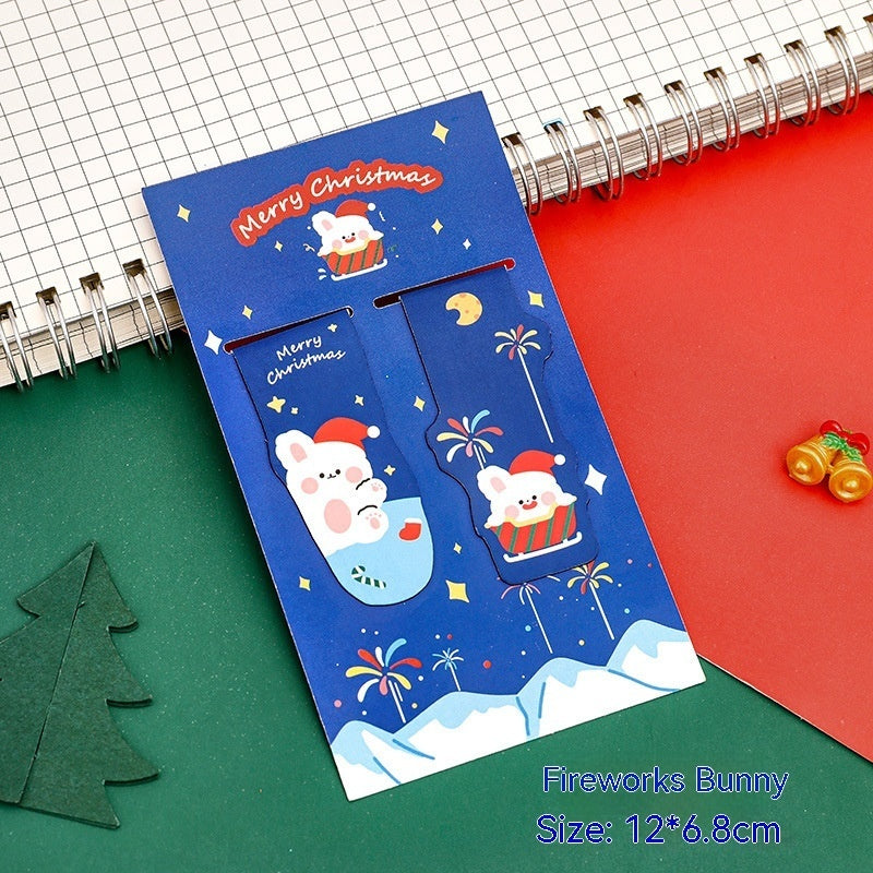 Slim magnetic Christmas bookmark that grips a single page and stays put