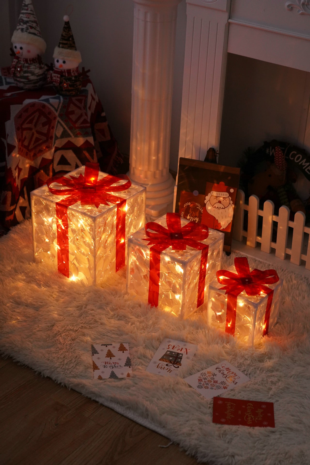 Battery powered LED gift box decorations, three to a set