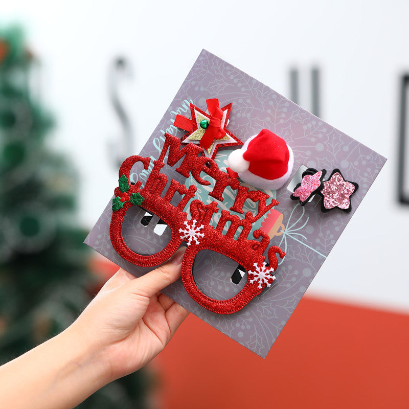 Christmas hair clips in tree, Santa hat, antler and lettered designs