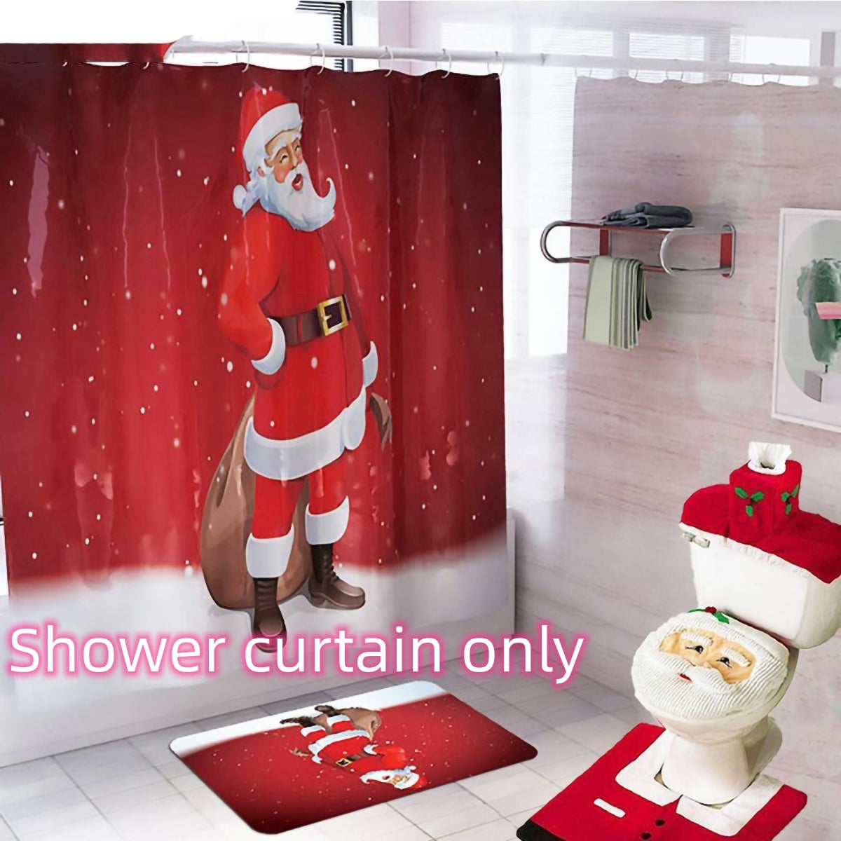 Christmas shower curtain panel supplied as a separate buyable option