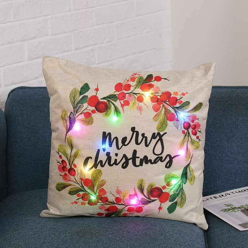 Linen Christmas cushion cover, 17.7 by 17.7 inches, cover only