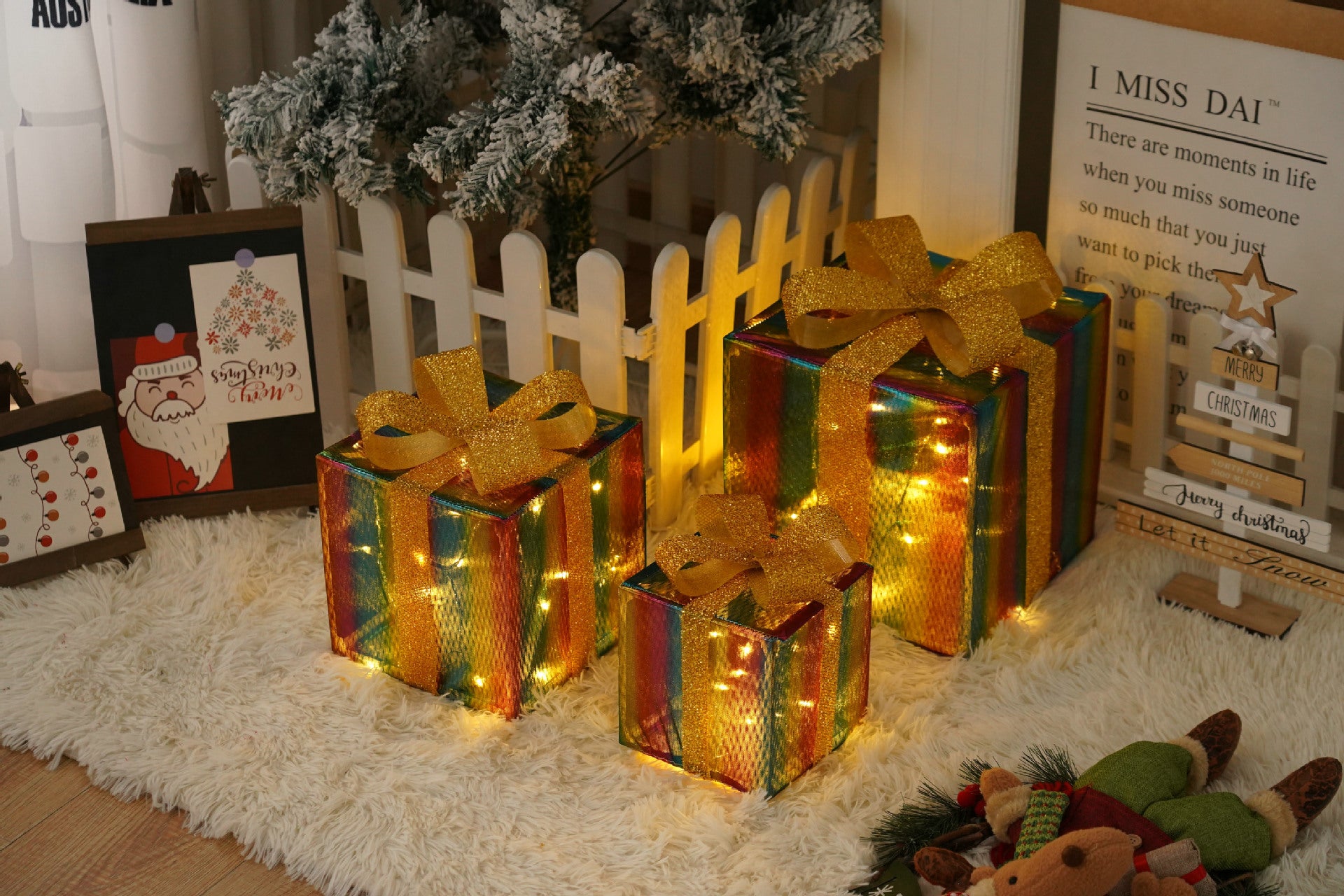 Diamond snowflake and pine cone light up Christmas gift box design