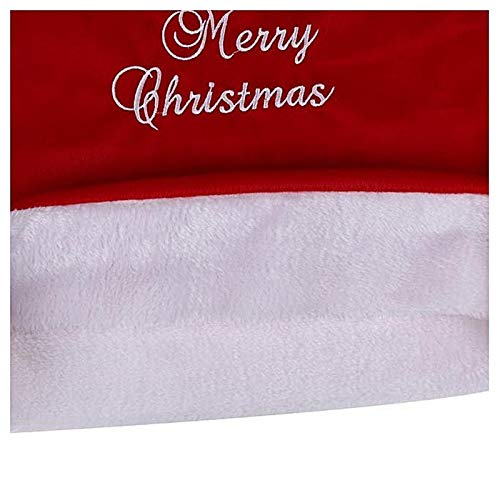 Embroidery stitching across the red Christmas chair back cover