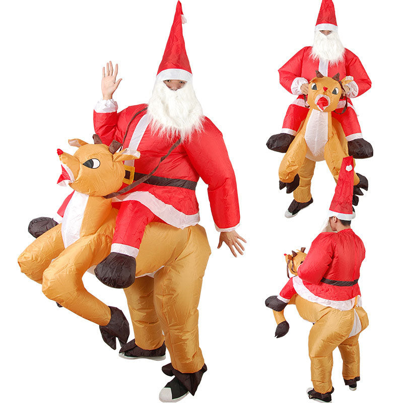 Inflatable Santa Christmas costume supplied with a scarf and USB fan