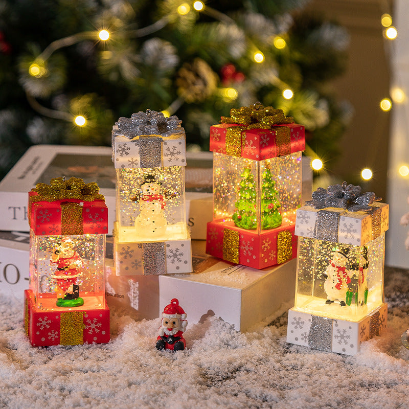 Light up Christmas gift box decoration with a clear crystal ball on top