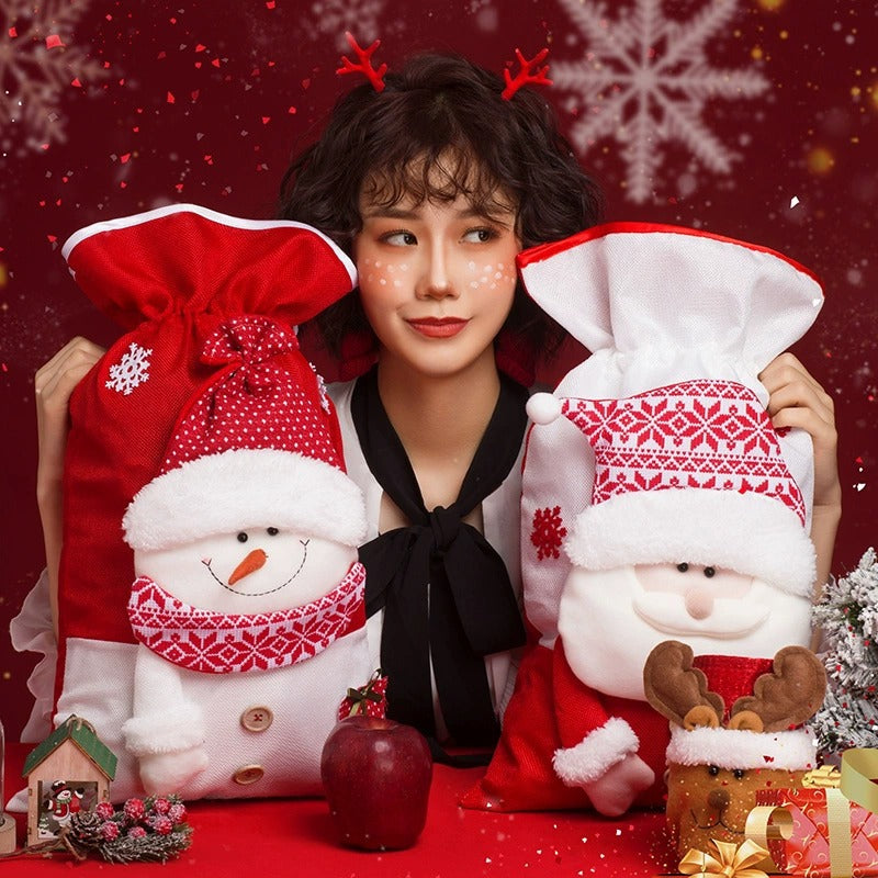Cotton Christmas gift bag printed with a Santa design