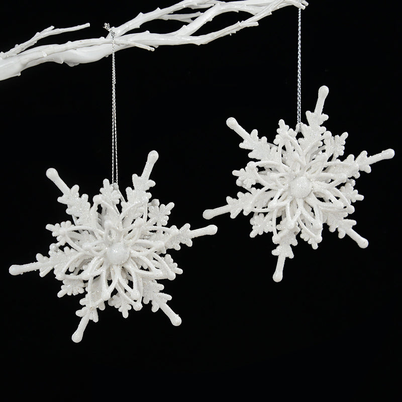 Matte frosted white powder sprayed finish on the snowflake pendant