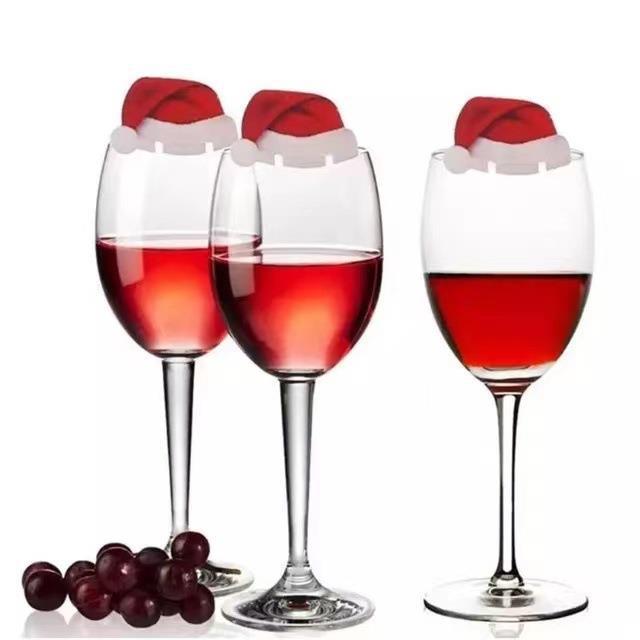 Printed Santa hat design on a paper wine glass card