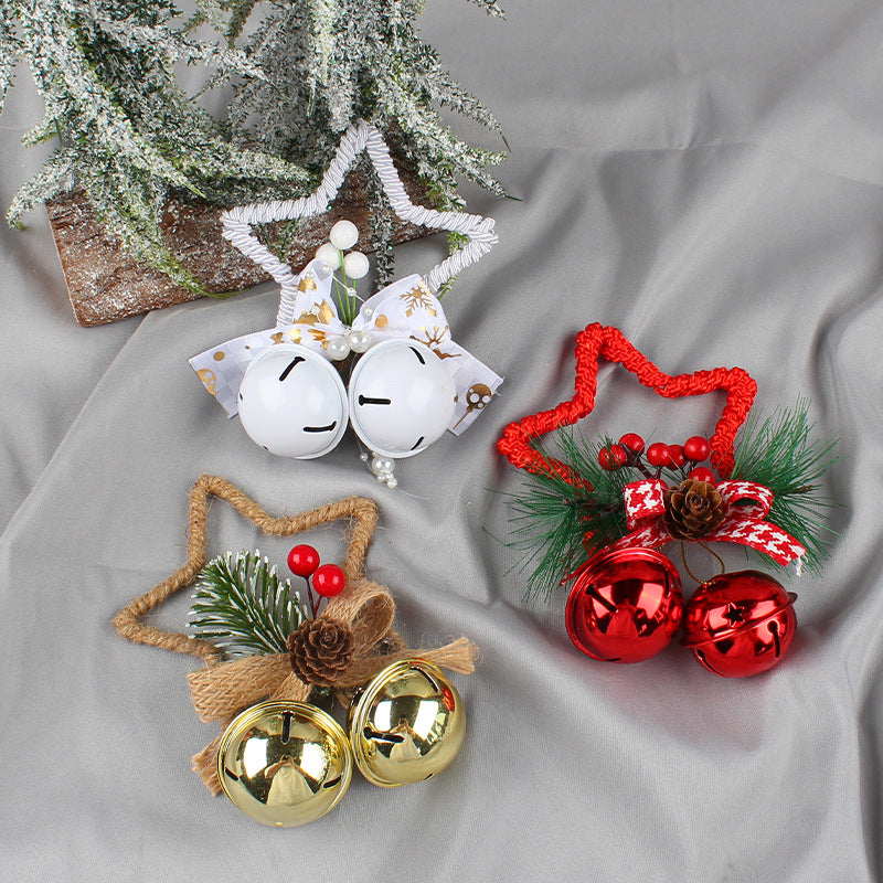 Star and bell Christmas ornament built from plastic, wire and metal