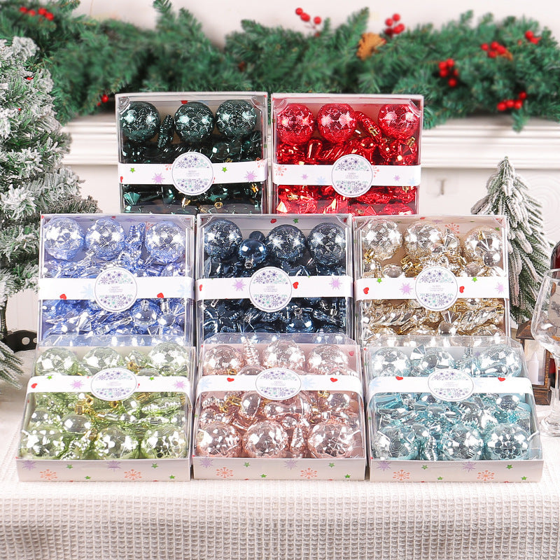 Set of 28 electroplated plastic Christmas ball ornaments in one color