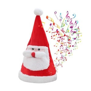Novelty musical Santa hat in red plush, one hat per order