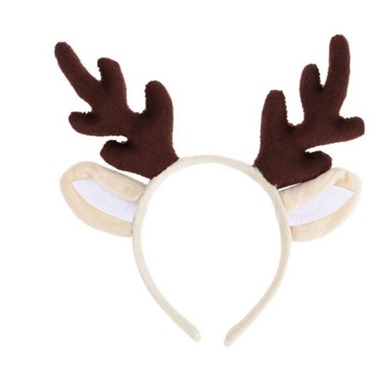 White cloth reindeer antler headband with soft matching ears