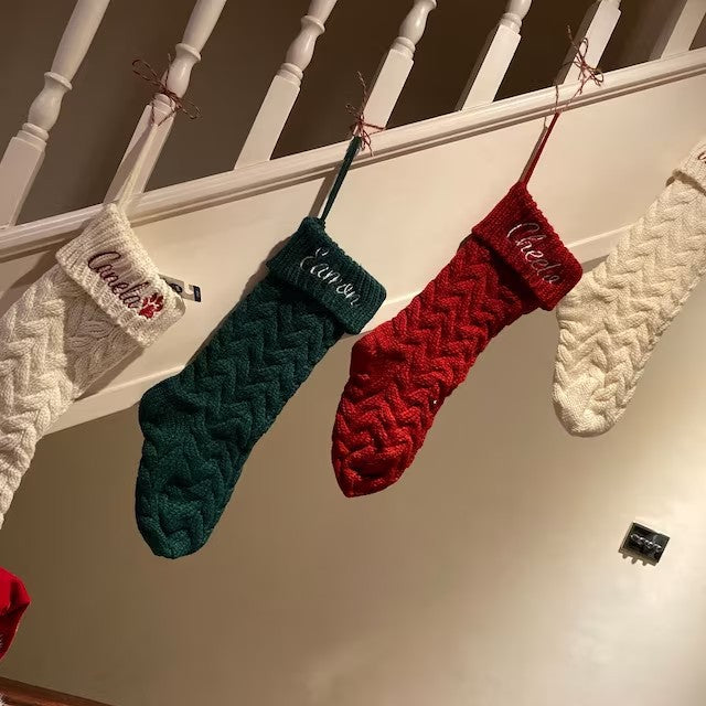 Embroidered 3.1 inch cuff folded over the top of the knit stocking