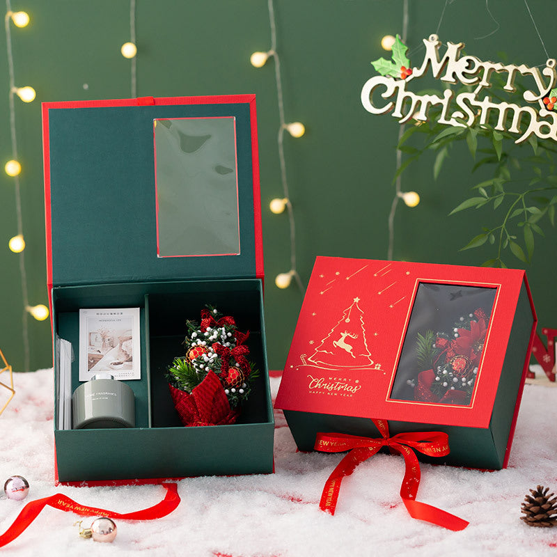 Fabric and specialty paper finish covering the gift box lid