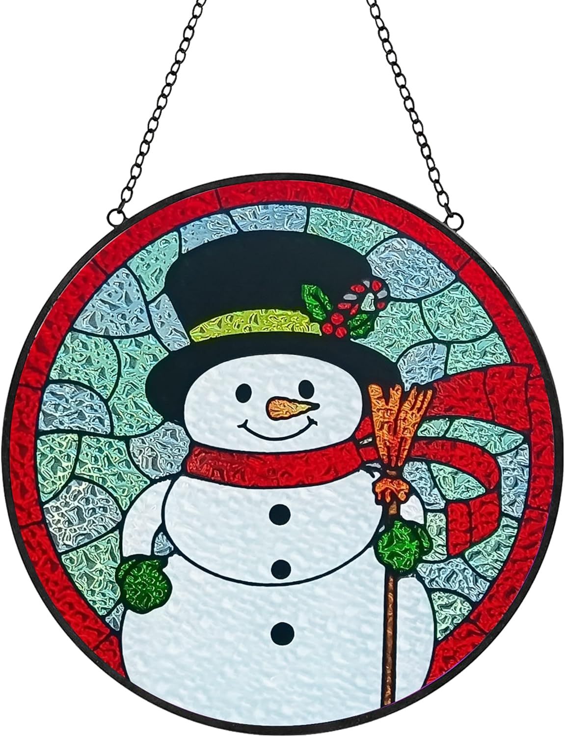 Santa holding a tree, printed onto a clear acrylic ornament