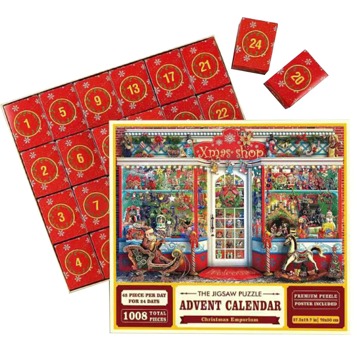 Paper advent calendar jigsaw finishing at 27.6 by 19.7 inches