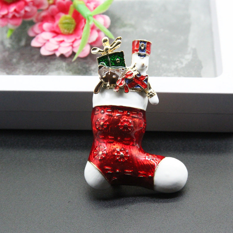 Christmas shoes brooch pin in painted alloy, thirteen designs offered
