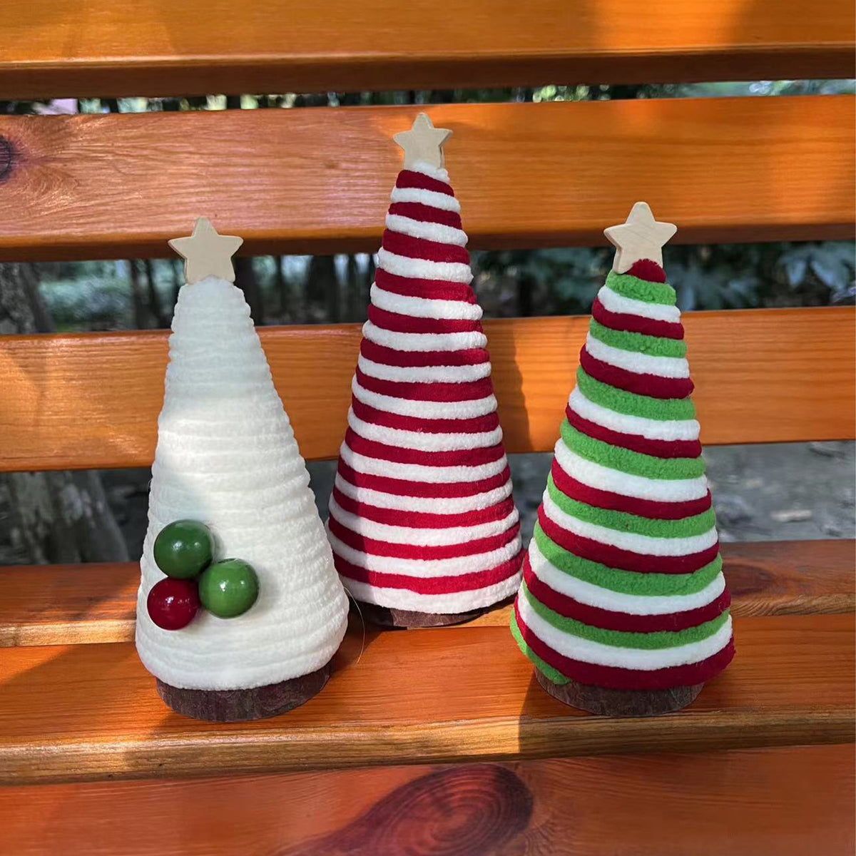 Red cotton thread mini Christmas tree wound over a cone form