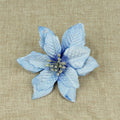 Purple Christmas flower pick with layered cloth petals and gold glitter edging