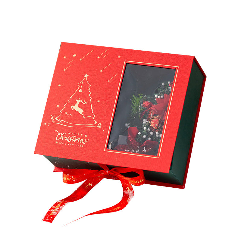 Double wall board frame gives the red gift box its depth