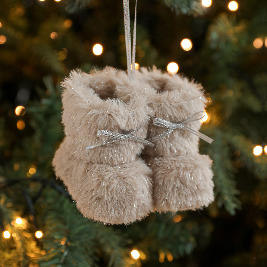 Light blue mini boot Christmas pendant finished in soft plush